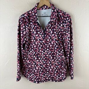 T by Talbots Women's Floral Quarter-Zip Top Athletic Jacket UPF 50 size MP